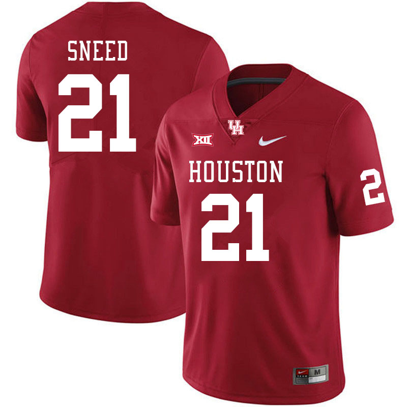 Men #21 Stacy Sneed Houston Cougars Big 12 XII College Football Jerseys Stitched-Red